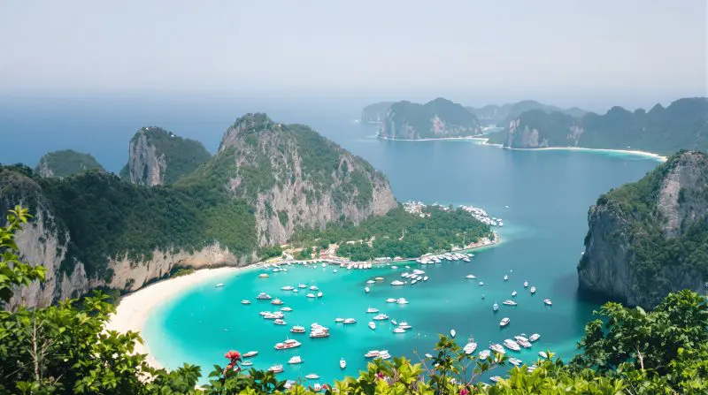 Vistas de las dos bahías desde el mirador de Phi Phi Don, Tailandia